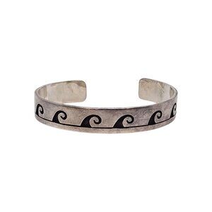 Native American Sterling Silver Wave Overlay Cuff Bracelet #17668